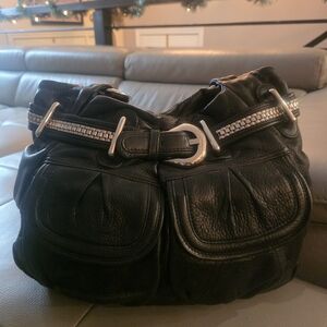 B MAKOSWKY Black Leather Shoulder/Handbag Silver Hardware EUC, Like New .
